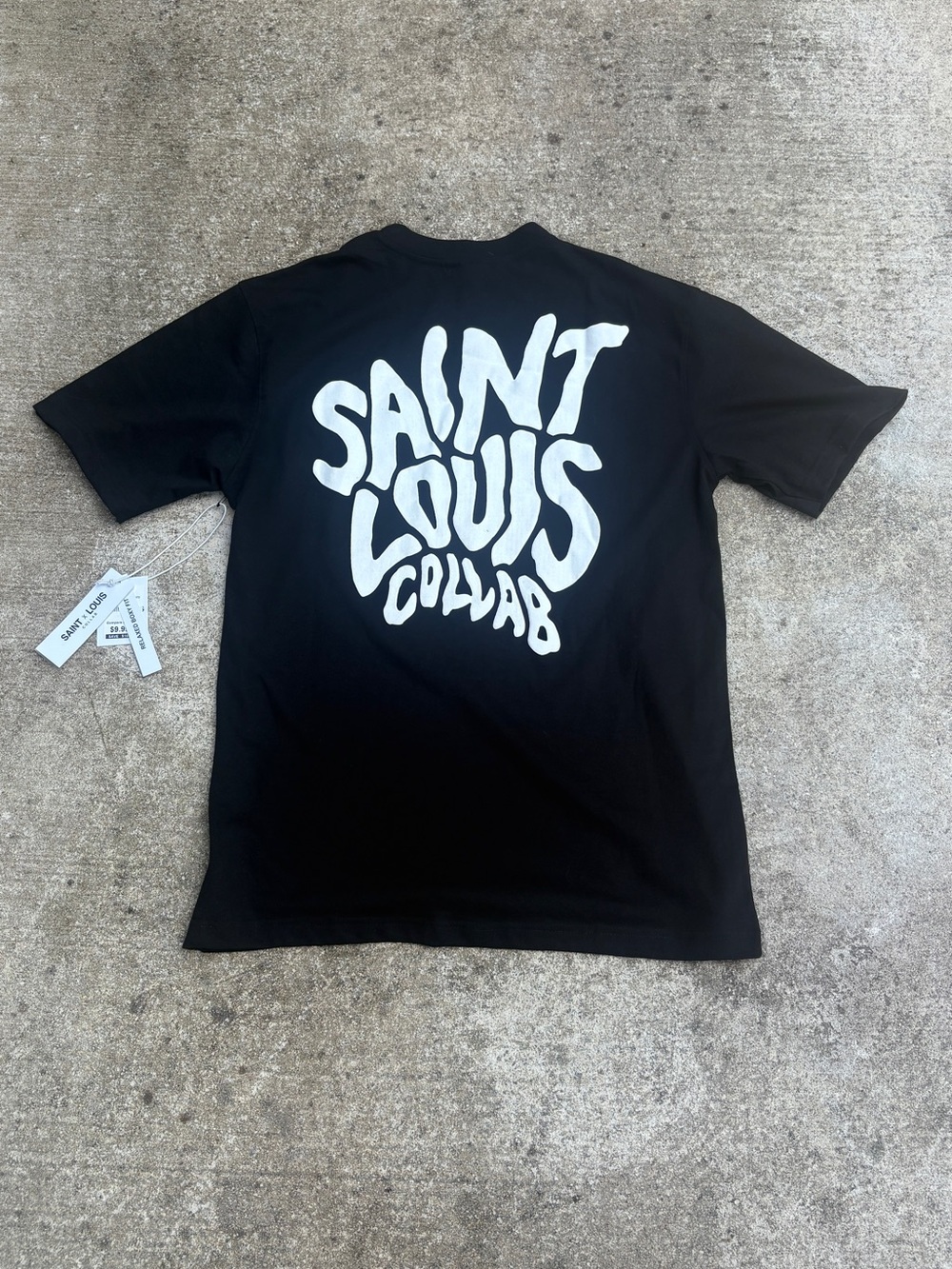 Black Graphic Tee with White 'SAINT LOUIS COLLAB' Print